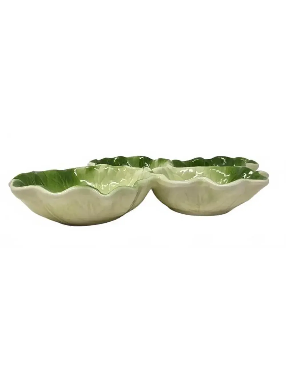 Vintage Made in USA Green Cabbage Leaf 4-Part Relish Serving Tray